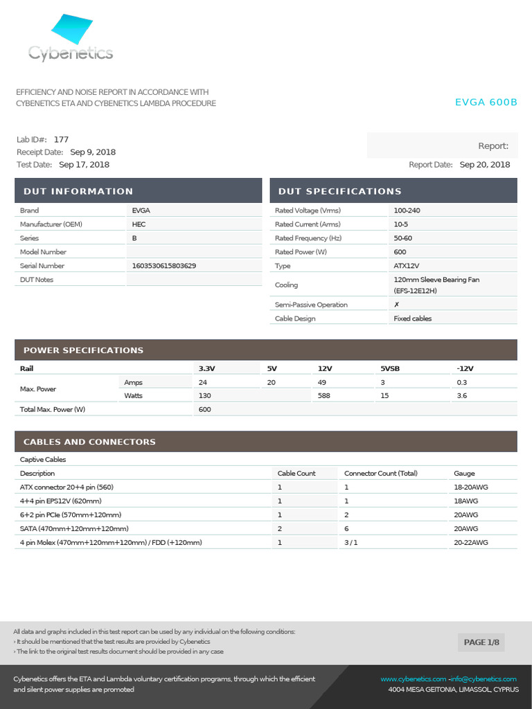 EVGA 600B Efficiency & Noise Report | PDF | Electronics | Electricity