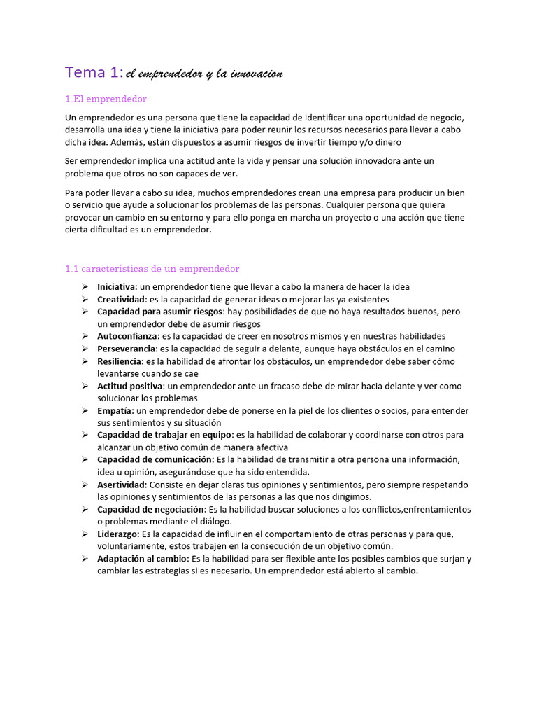 Tema 1 El Emprendedor Y La Innovación Pdf Iniciativa Empresarial