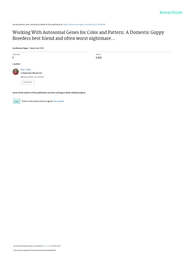 Working With Autosomal Genes For Color and Pattern: A Domestic Guppy ...