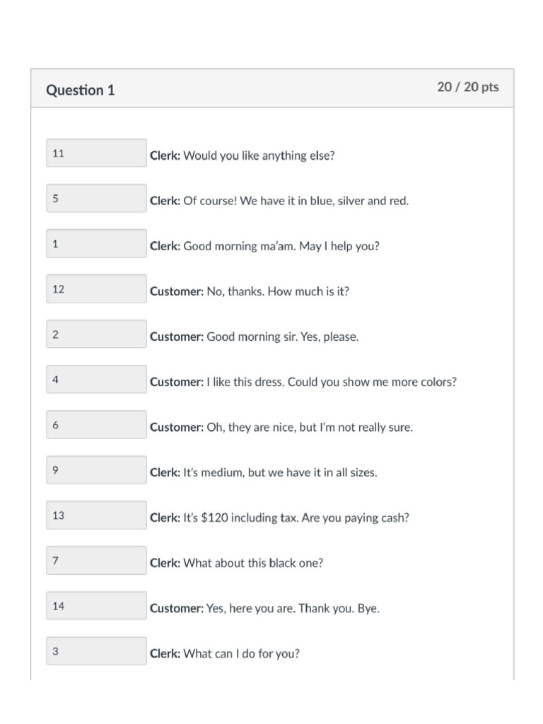 (AC-S12) Week 12 - Pre-Task - Quiz - Unscramble The Dialogue | PDF