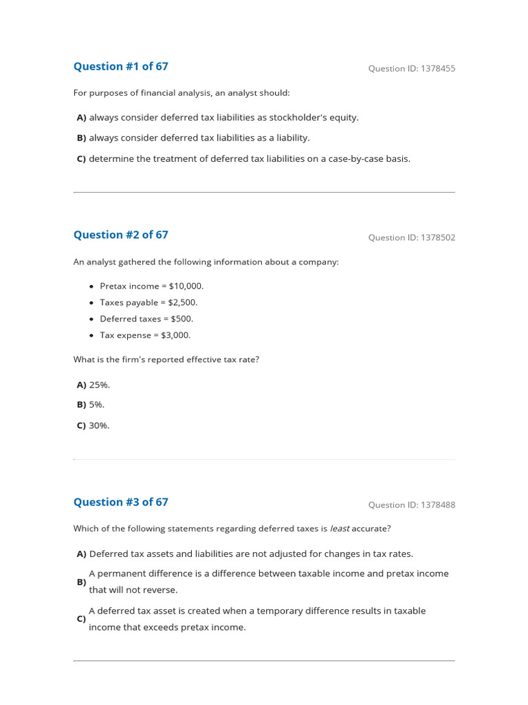 Deferred Tax Analysis Questions and Answers | PDF | Deferred Tax ...