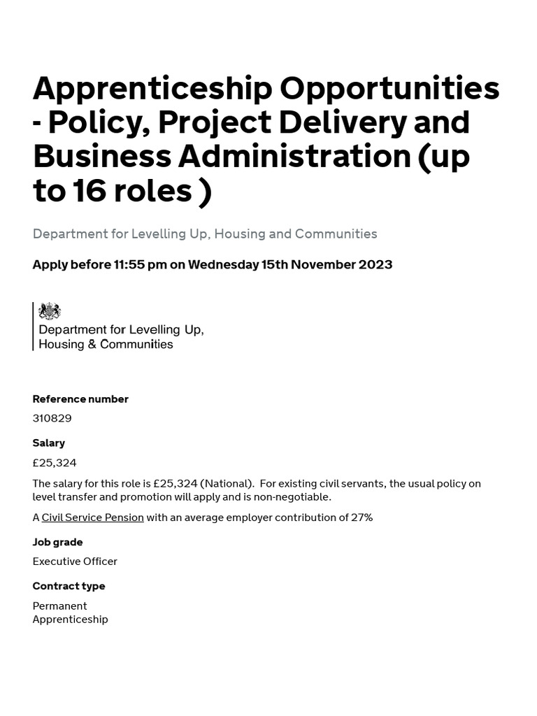 Apprenticeship Opportunities - Policy, Project Delivery and Business ...