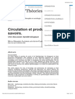 Circulation Et Production Des Savoirs.