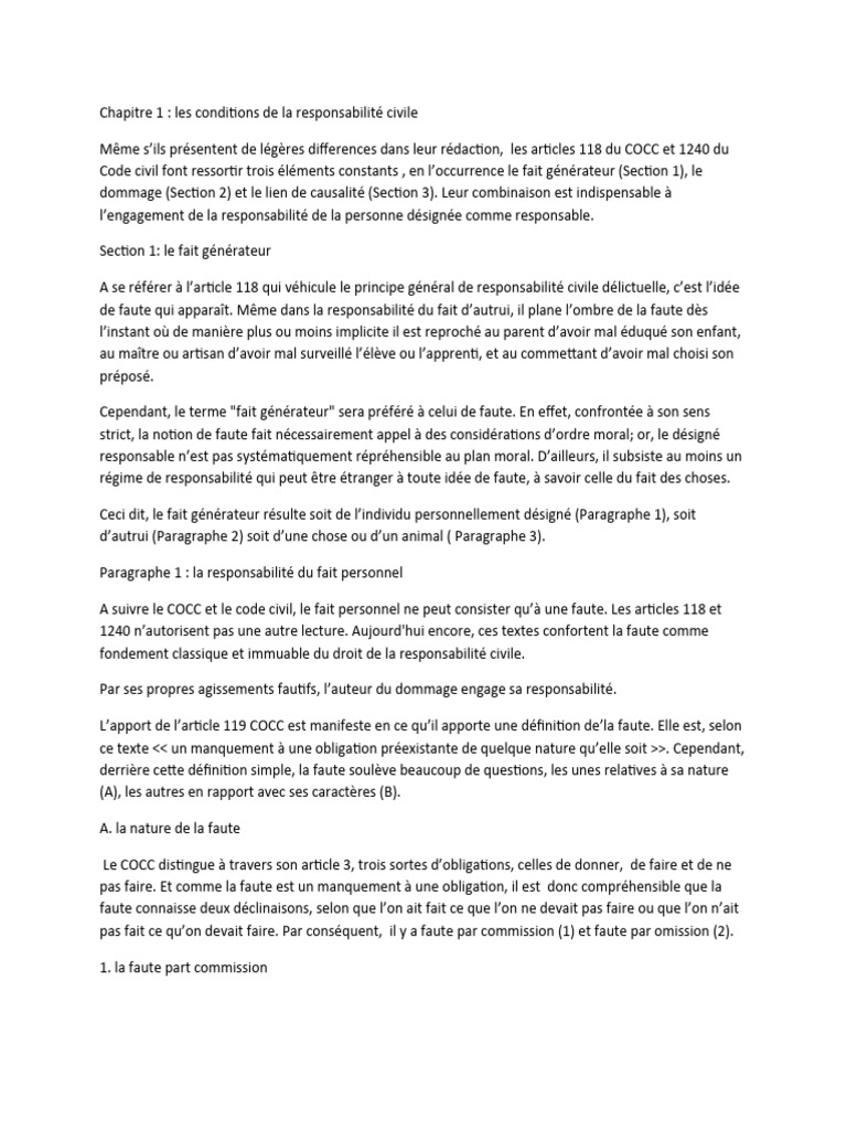Conditions de la responsabilité civile | PDF | Responsabilité du fait d ...