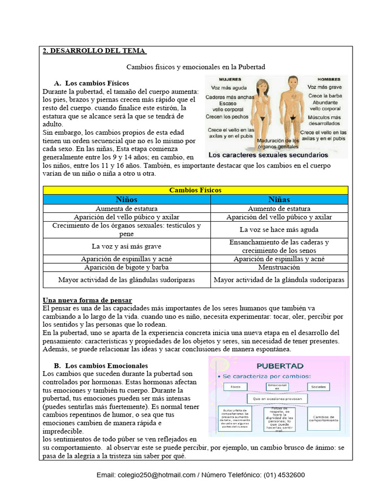 Cambios físicos y emocionales en la Pubertad | PDF | Pubertad | Las ...