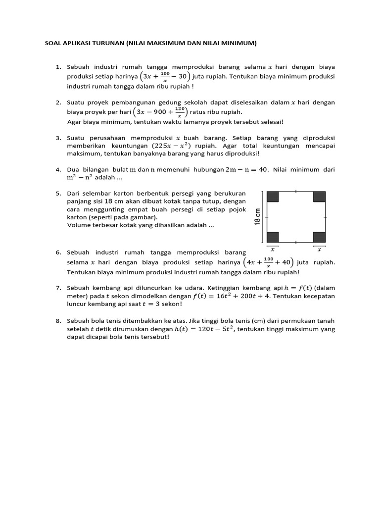 Soal aplikasi turunan nilai max min pdf