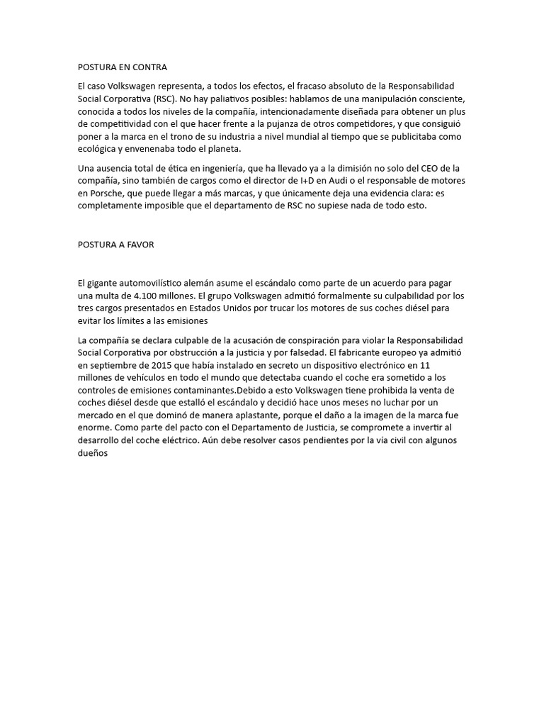 Escándalo Volkswagen: RSC y Ética | PDF | Volkswagen | Vehículo de motor