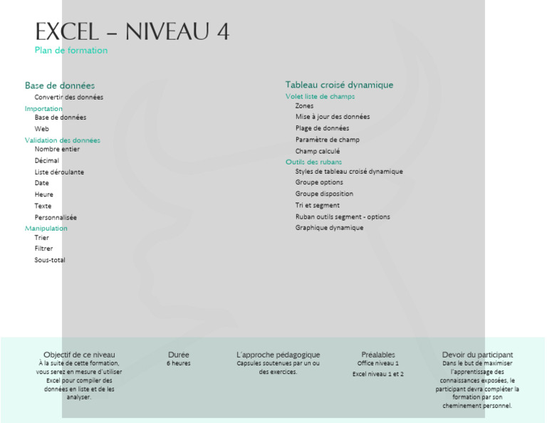 Formation Excel Avancé Niveau 4 | PDF