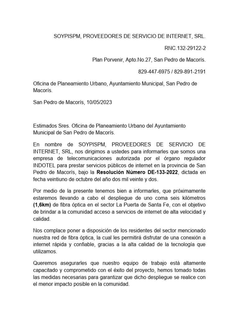 Carta de No Objecion PDF