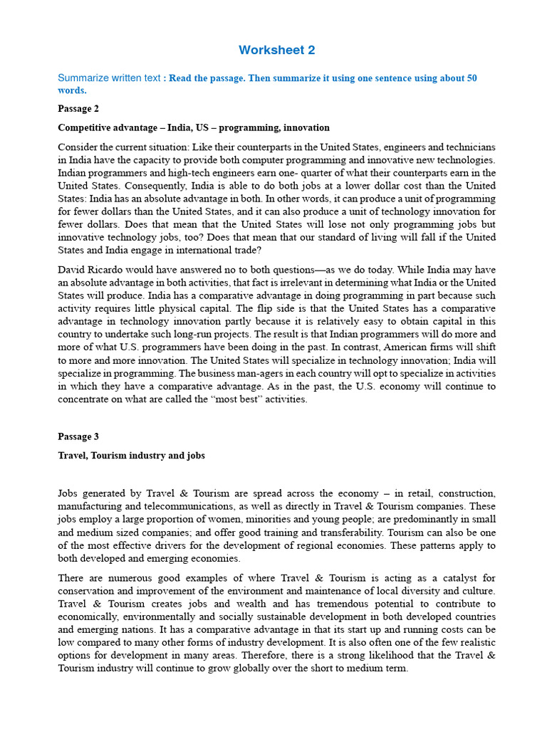Pte Worksheet 2 Pdf Tourism Economies