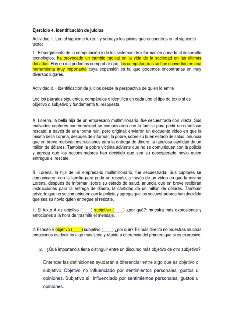 Ejercicio 4. Identificación de Juicios | PDF | Concepto | Ciencia cognitiva