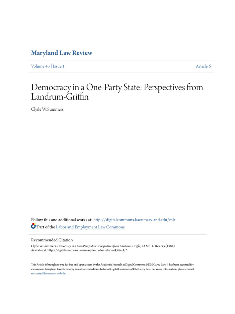 Democracy in a OneParty State_ Perspectives From LandrumGriffin PDF