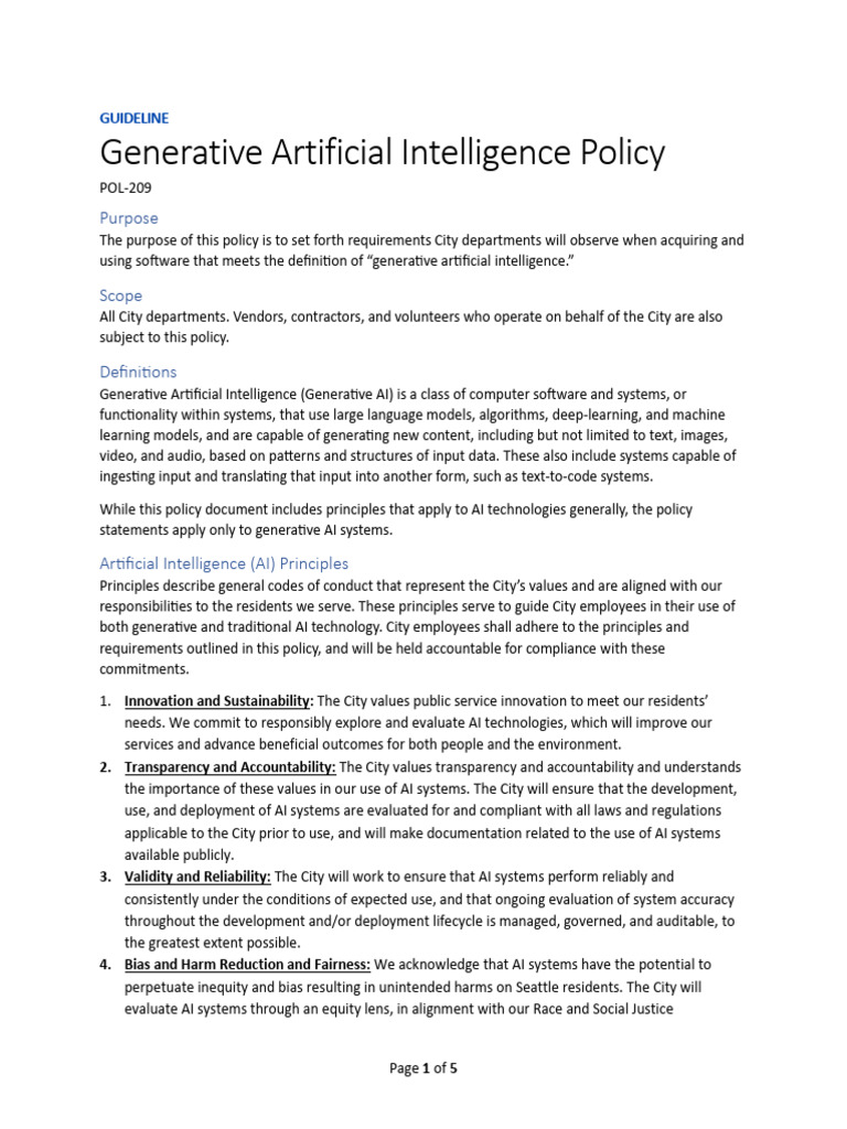Seattle Generative AI Policy Guidelines | PDF | Artificial Intelligence ...