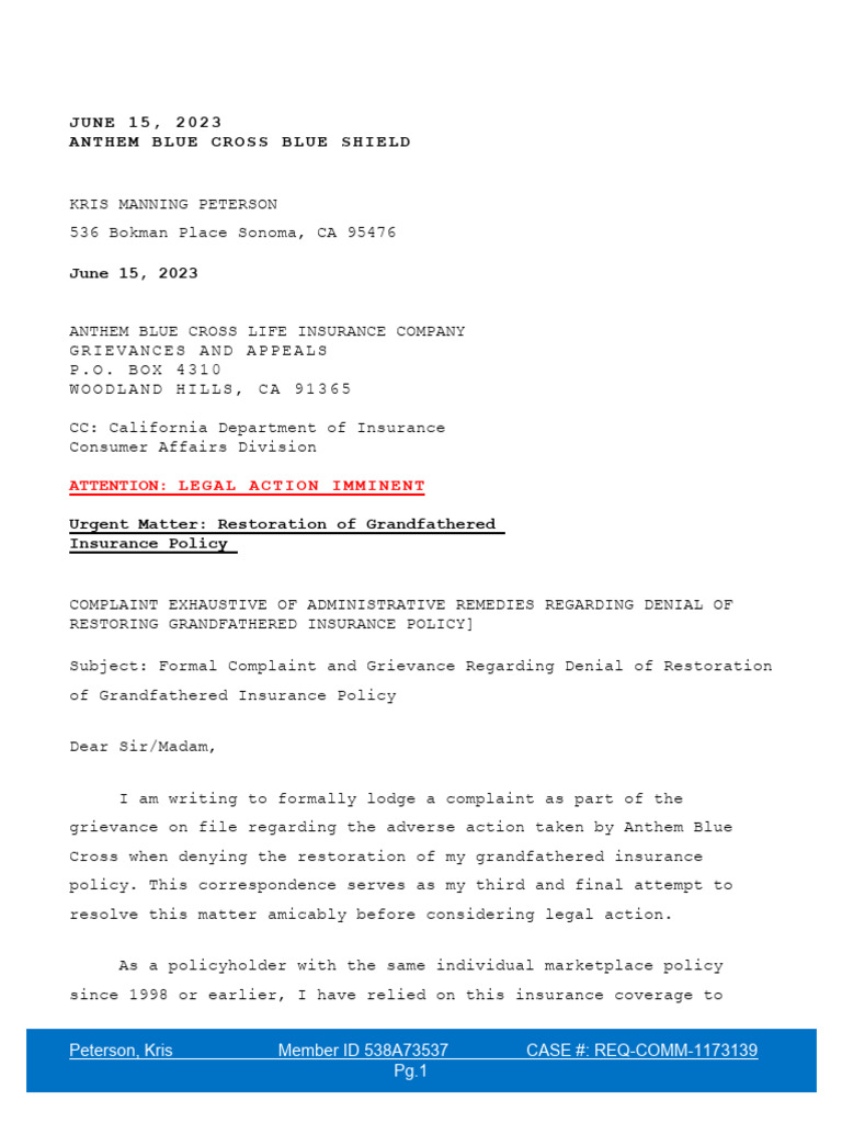 Anthem PDF Insurance Private Law