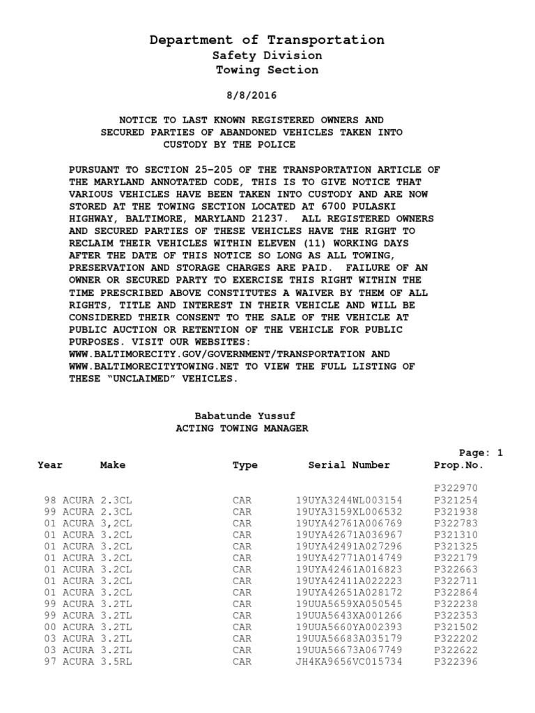 8816 Unclaimed Vehicle Auction List PDF Dodge Industries