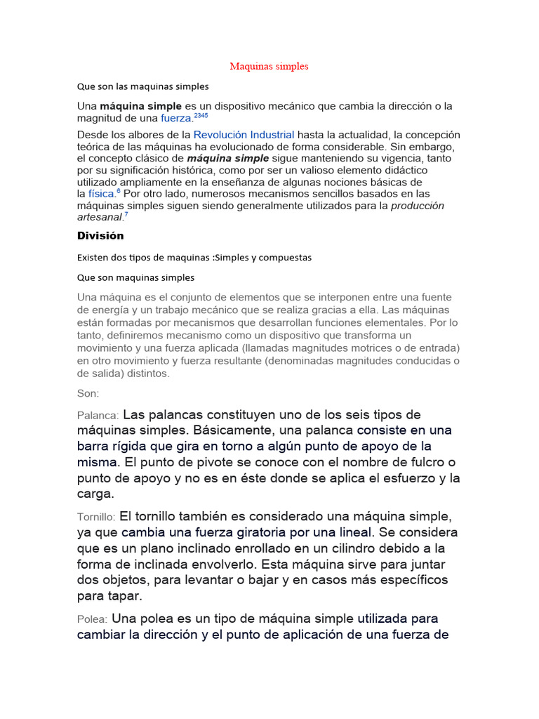 Maquinas Simples Pdf Máquinas Bienes Manufacturados