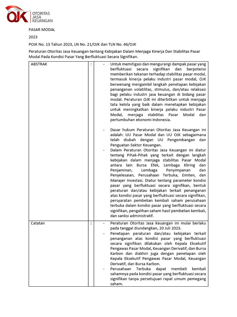 Abstrak POJK 13 Tahun 2023 | PDF