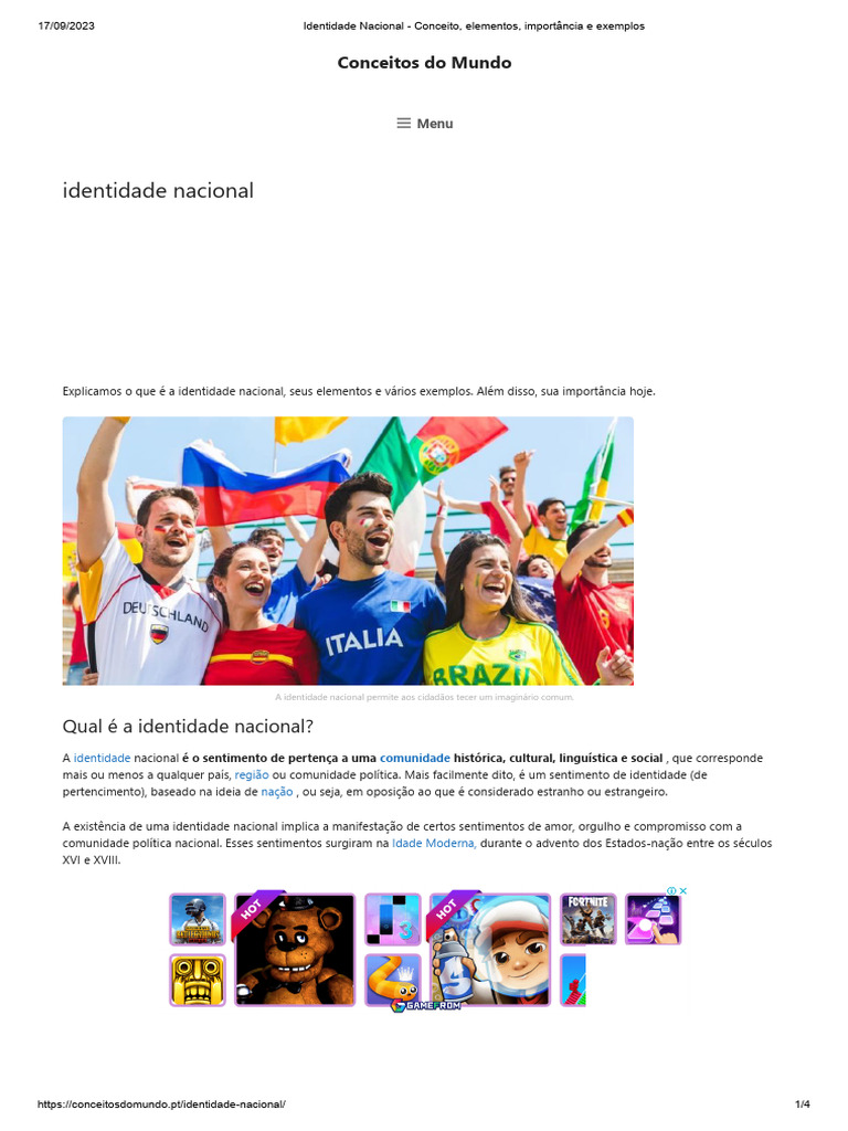 Identidade Nacional - Conceito, elementos, importância e exemplos | PDF ...