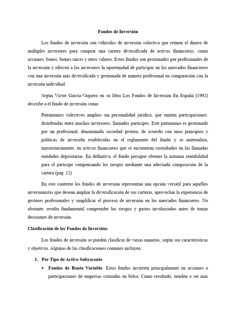 Fondos de Inversión | PDF | Portafolio (Finanzas) | Fondo de inversión