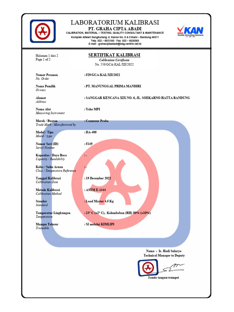 NDT Tool Calibration Cert PDF Calibration Regulation