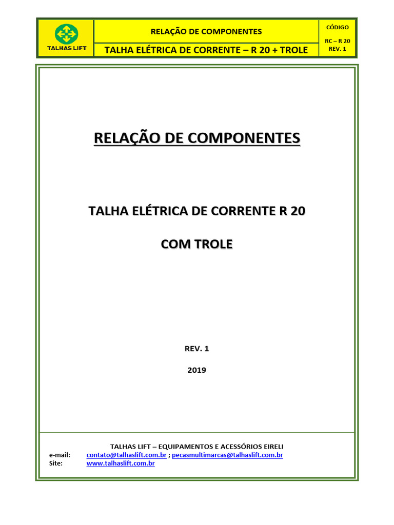Relação Componentes - Talha R 20 + Trole - Rev. 1 - 2019 | Download ...