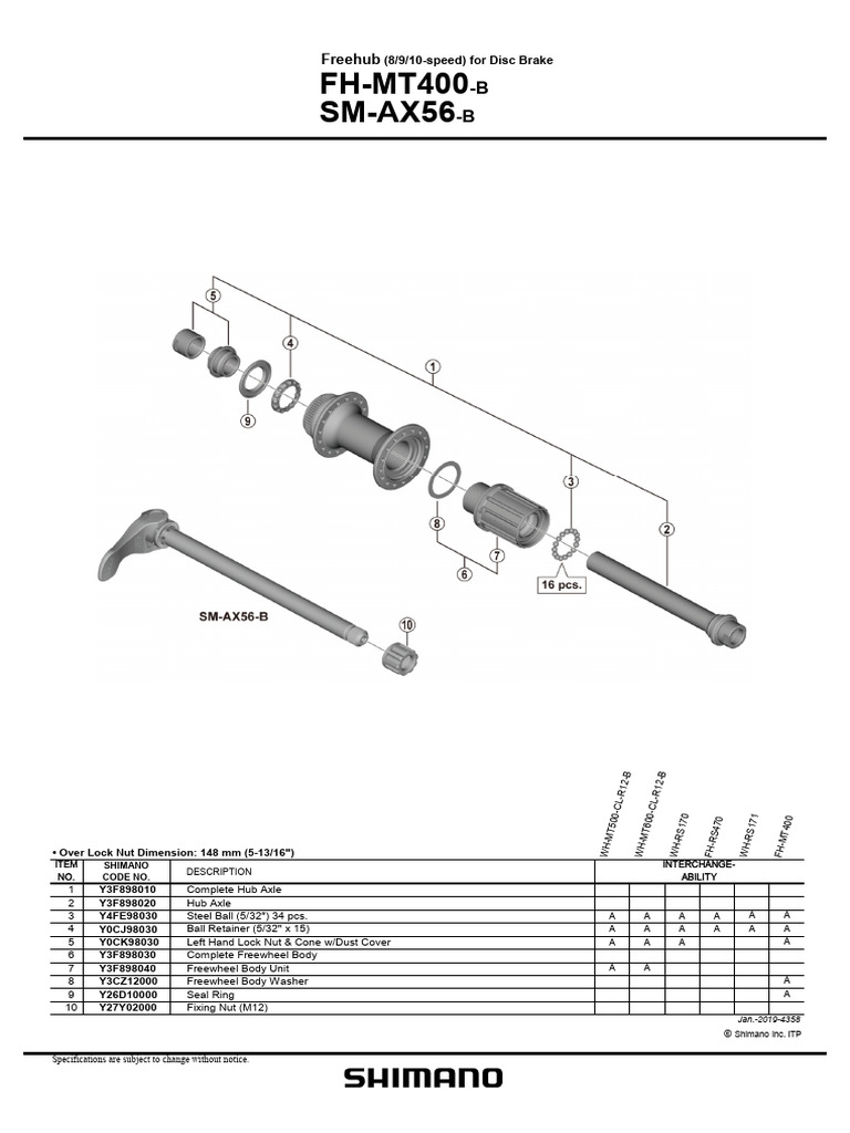 Shimano FH-MT400-B Freehub Parts Guide | PDF | Land Vehicles | Human ...
