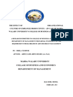 The Effect of Organizational Culture On Employee Productivity: - (In Case of Madda Walabu University'S College of Business and Economics)