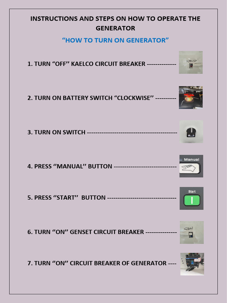 Instructions and Steps On How To Operate The Generator | PDF