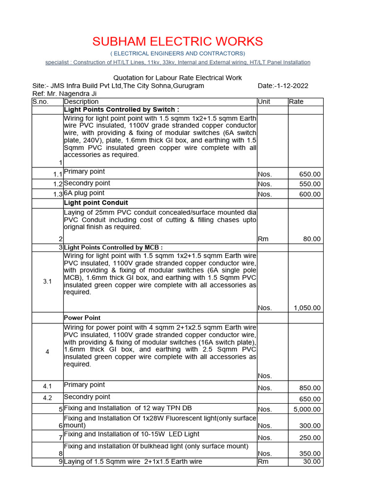 Nagendra Ji Quotation PDF Electrical Wiring Wire