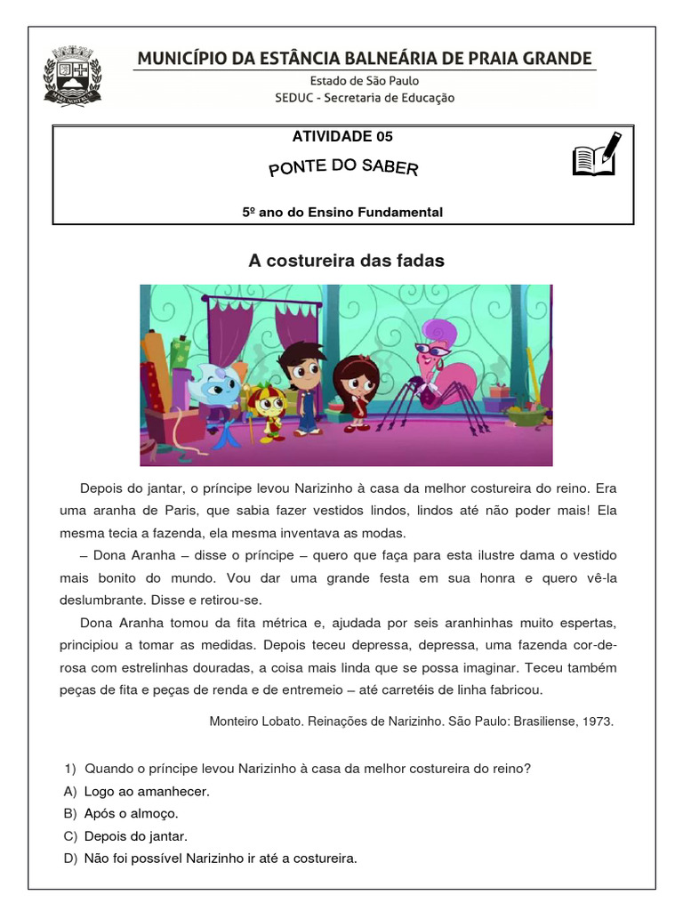 Atividades sobre "A Costureira das Fadas" | PDF