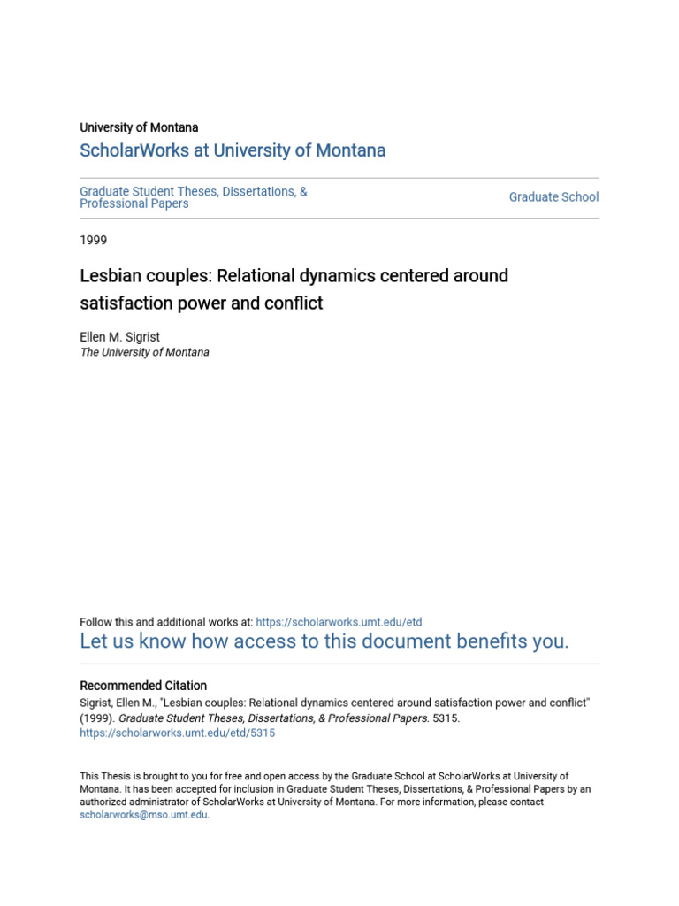 Lesbian Couples - Relational Dynamics Centered Around Satisfaction | PDF