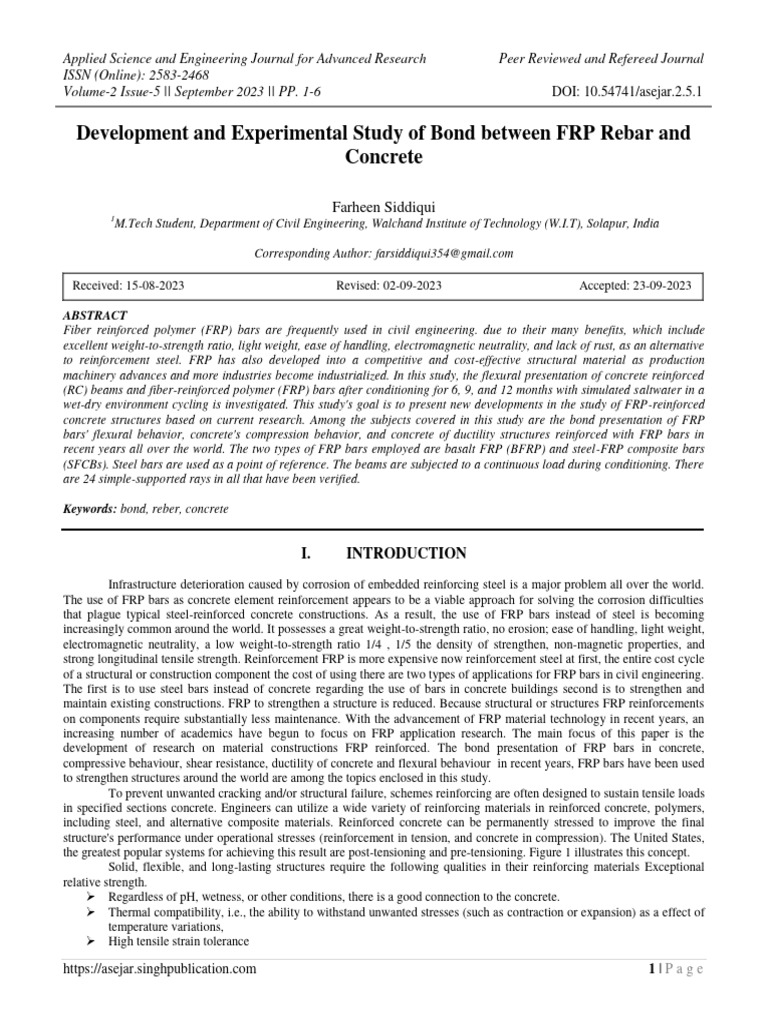 Development and Experimental Study of Bond Between FRP Rebar and ...