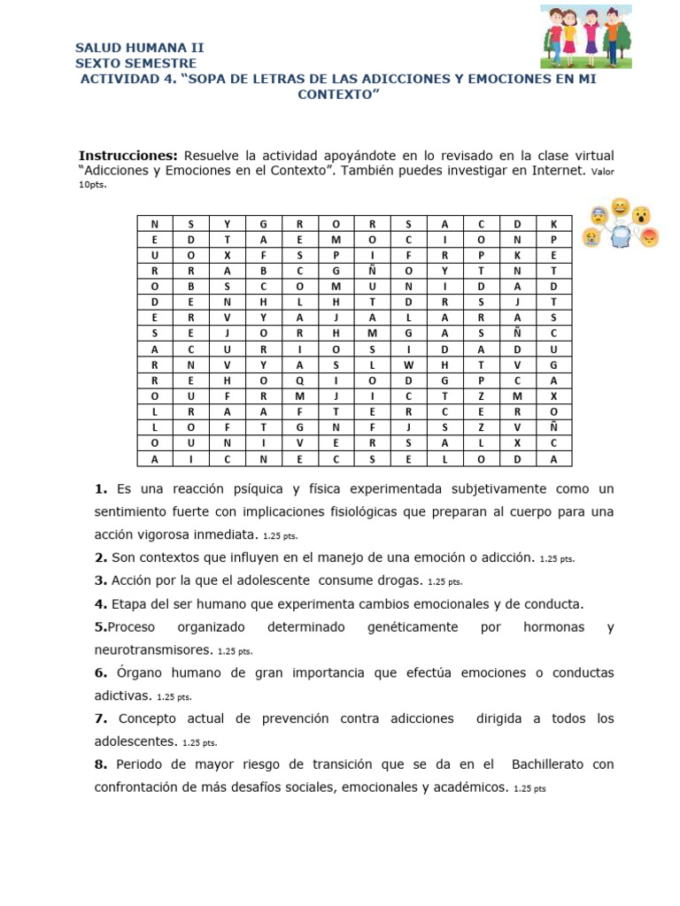 Act. No. 4 Sopa de Letras de Las Adicciones y Emociones en Mi Contexto ...