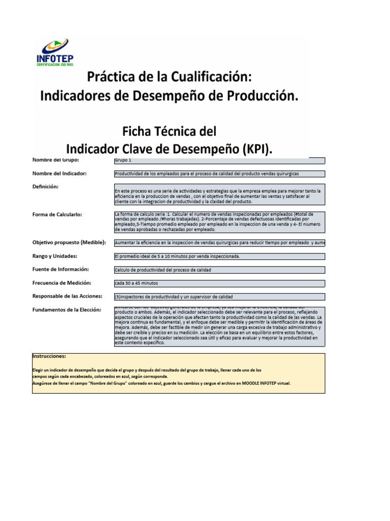 Plantilla Con Instrucciones de Indicadores de Desempeño de Las BPM2 ...