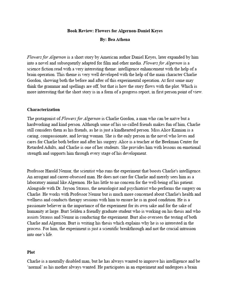 (Flowers For Algernon) Book Review by Bea Athena PDF
