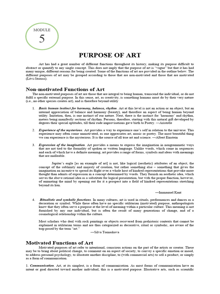 Ge 6 Pre PLM Module 5 Purpose of Art Sem 2 2020 2021 | PDF | Aesthetics ...