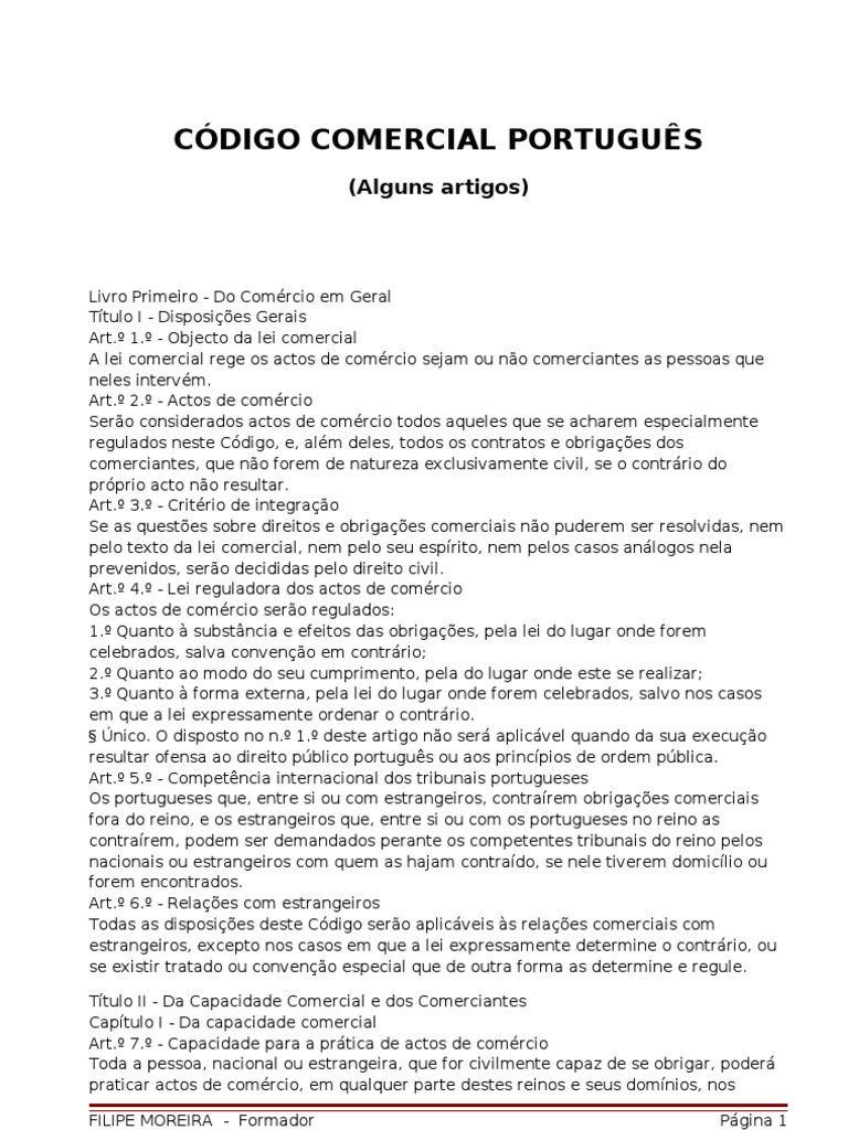 Código Comercial Português: Disposições Gerais | PDF | Lei Estatutária ...