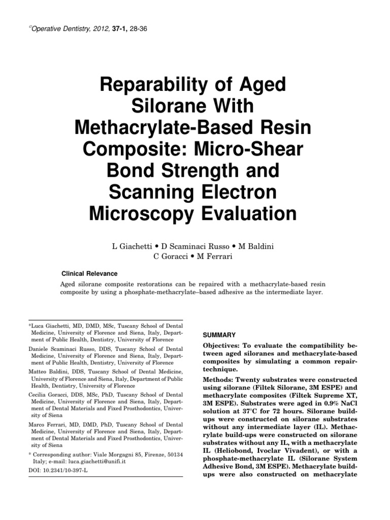 Reparability of Aged Silorane With MethacrylateBased Resin Composite