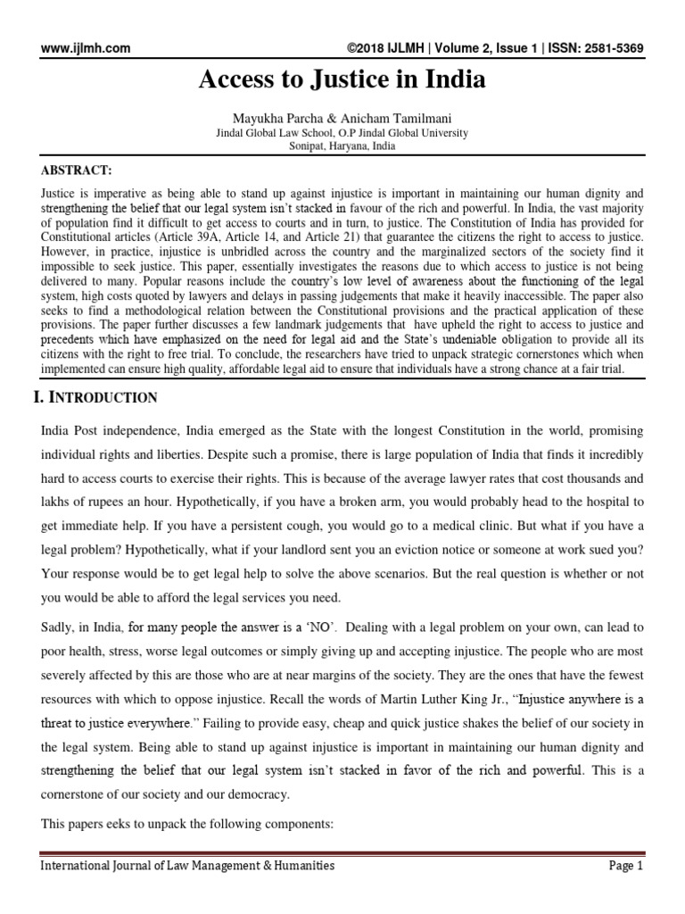 Access To Justice in India | PDF | Legal Aid | Lawyer