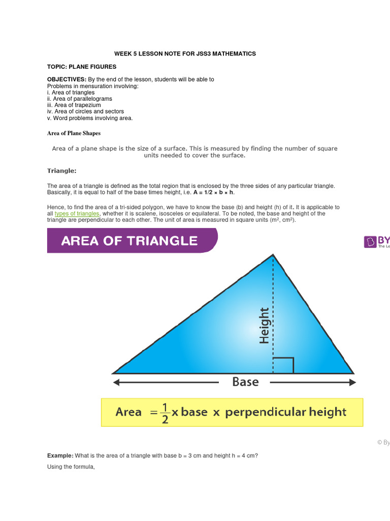 1705 Week 5 Lesson Note For JSS3 Mathematics XX PDF Area Triangle