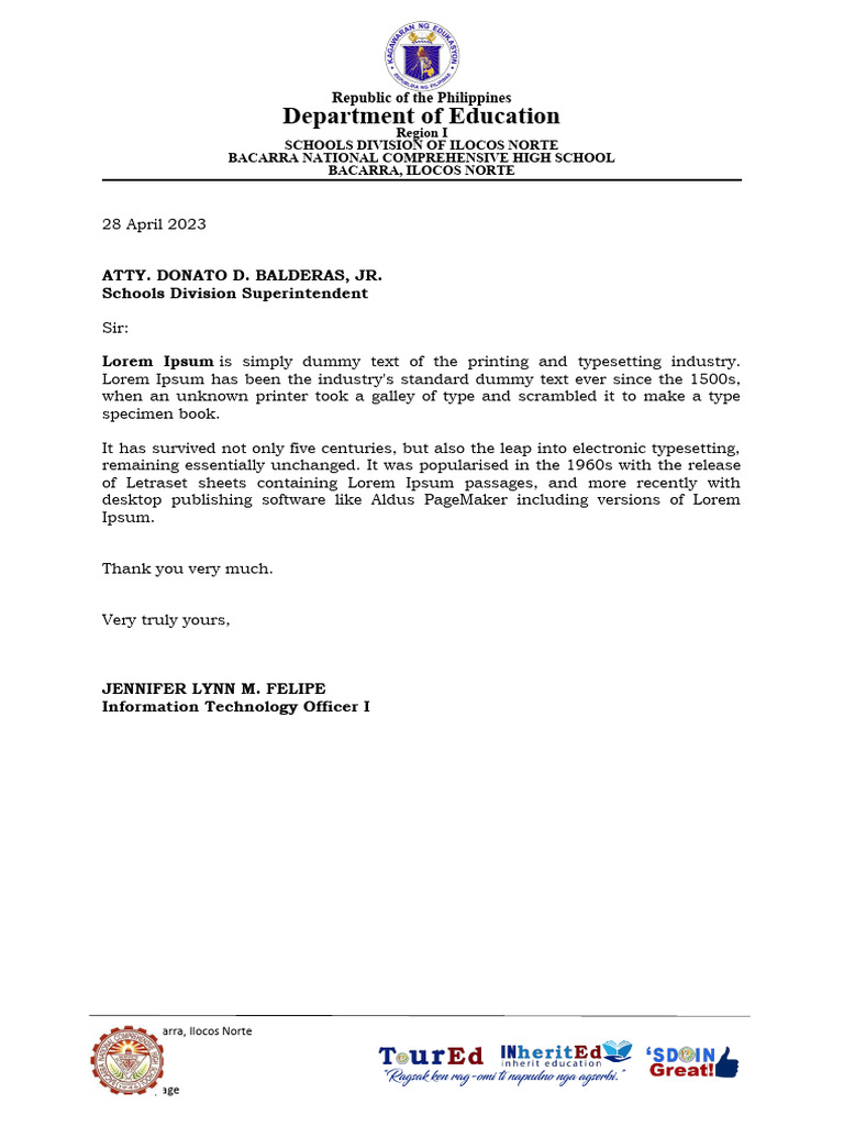 Business Letter School format A4 Portrait PDF