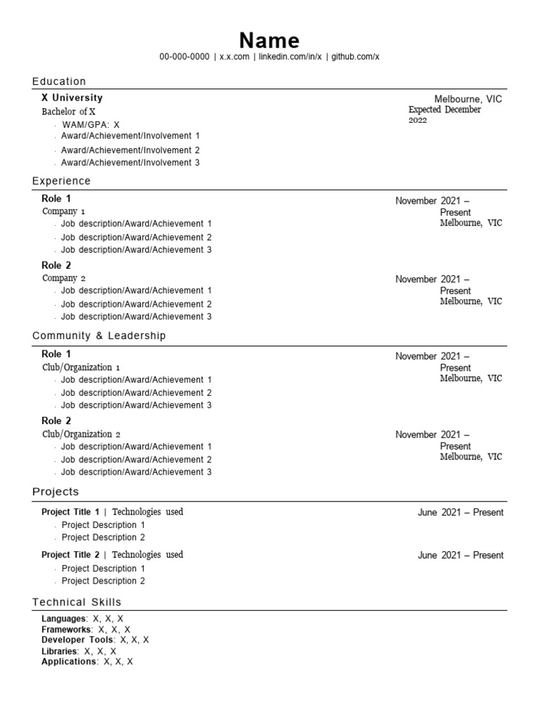 CS IT SWE Resume Template PDF Computing
