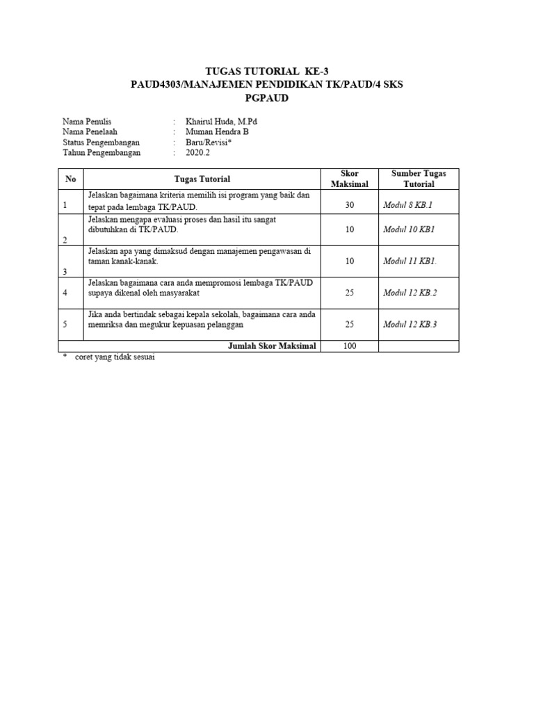 Tugas Tutorial Ke 3 Paud4303 | PDF