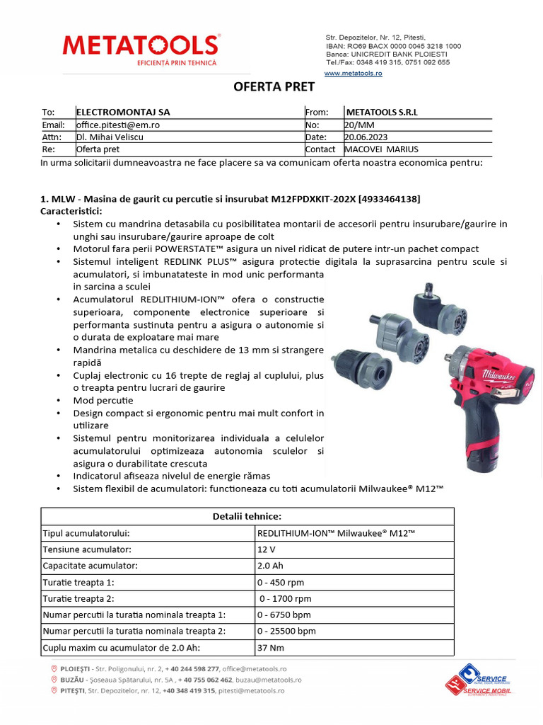 Bormasina de Gaurit in Unghi Drept METATOOLS Oferta | PDF