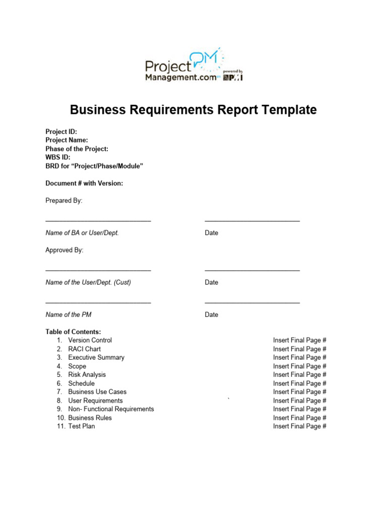 Business Requirements Document Template | PDF | Use Case | Risk