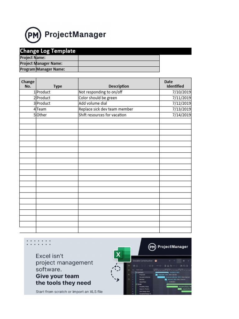 Free Change Log Template ProjectManager WLNK | PDF | Computing