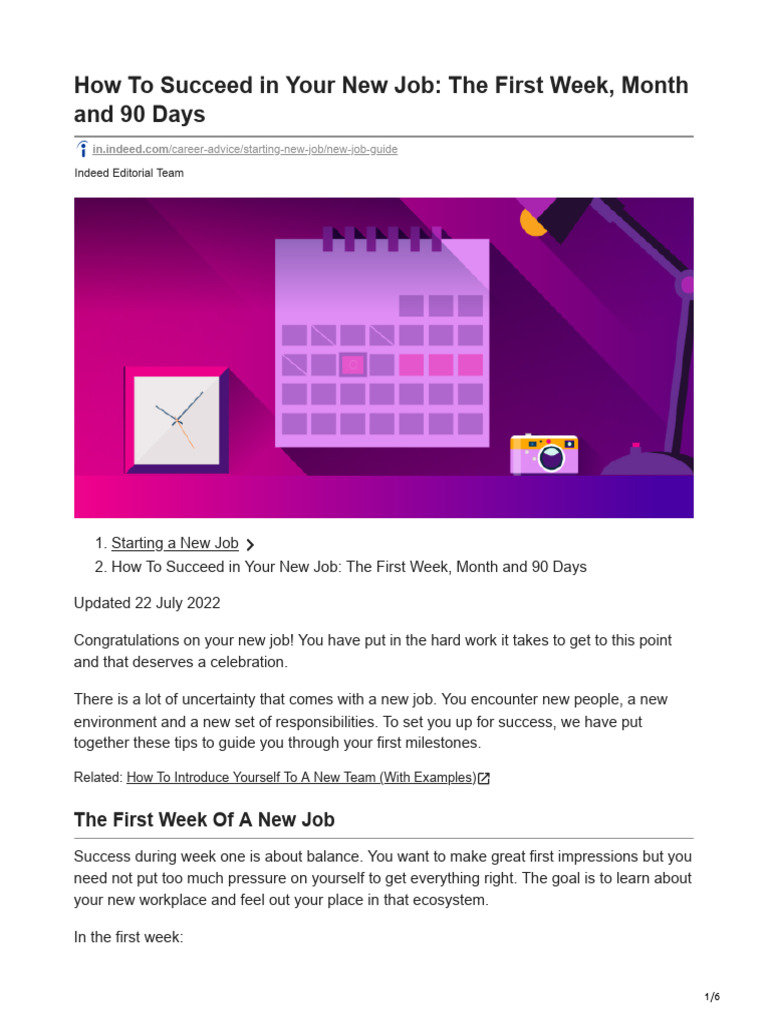How to succeed in your new job the first week month and 90 days pdf