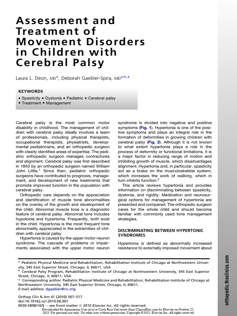 Assessment and Treatment of Movement Disorders in Children With ...