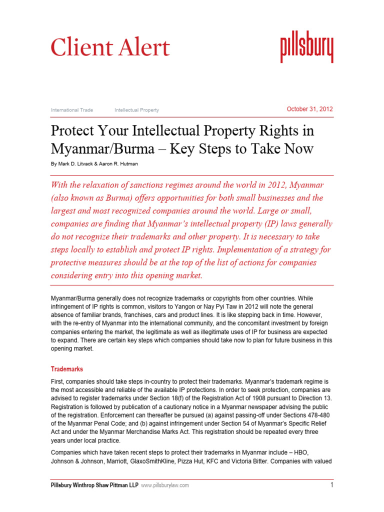 Client Alert Protect Your Intellectual Property Rights in Myanmar