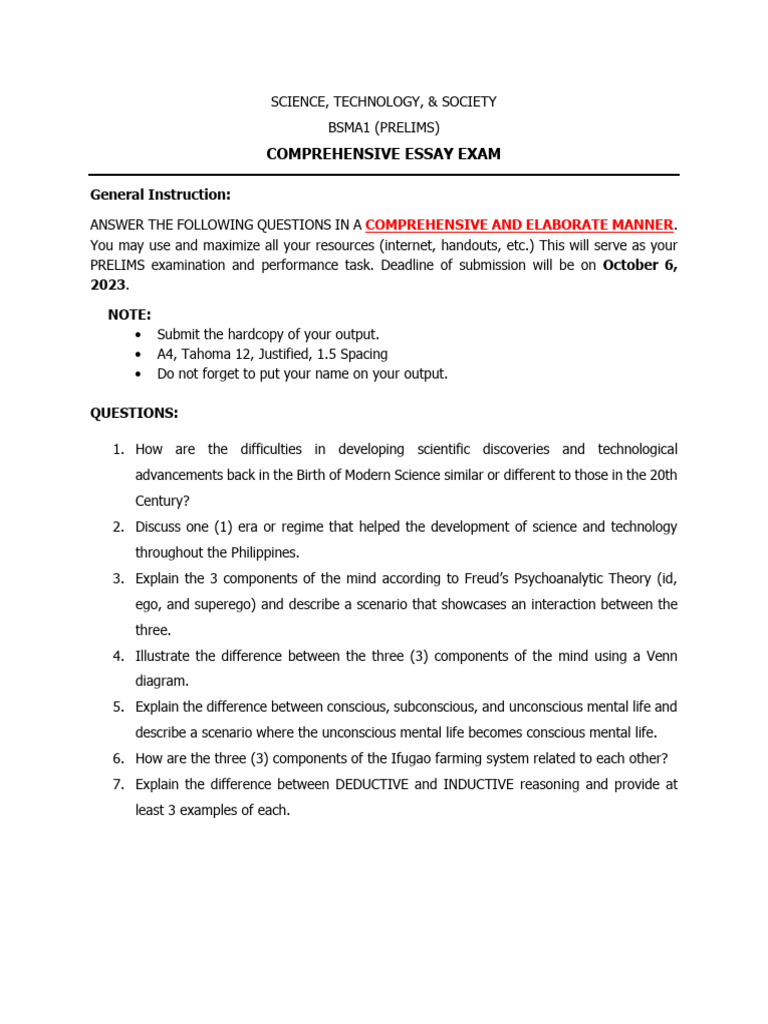 Comprehensive Essay Exam: Science & Society | PDF